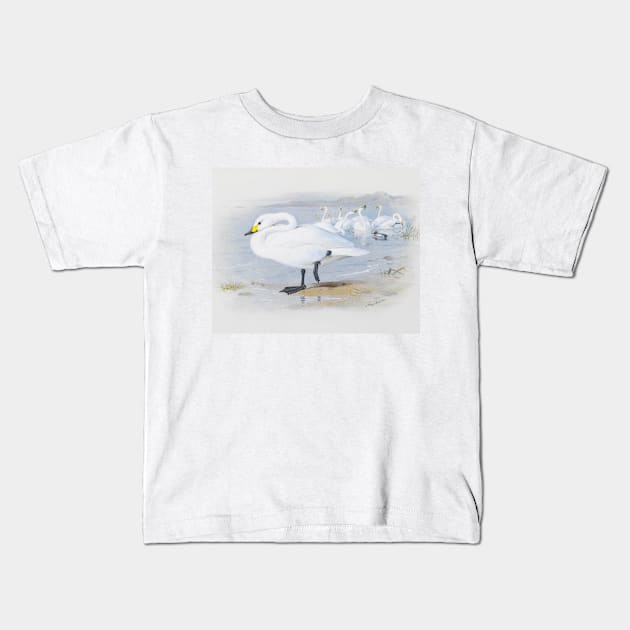 Bewick's Swan by Archibald Thorburn Kids T-Shirt by Amanda1775